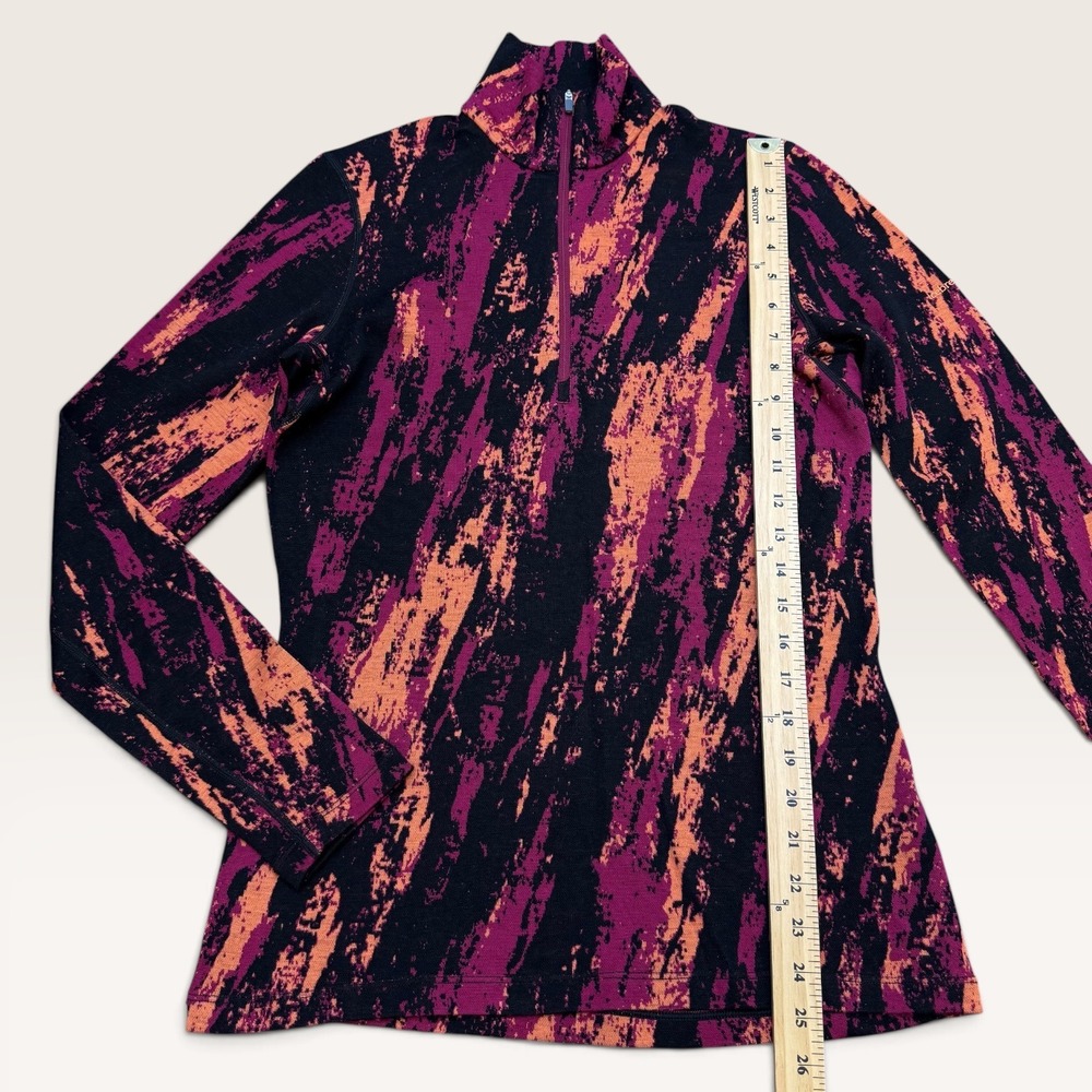 Icebreaker 250 Merino Wool Base Layer 1/4 Zip Top Pink Orange Abstract Womens M - Picture 9 of 10
